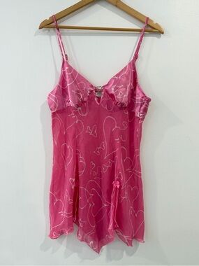 Pink Babydoll Satin Sheer Nightie Pink Hearts y2k Large